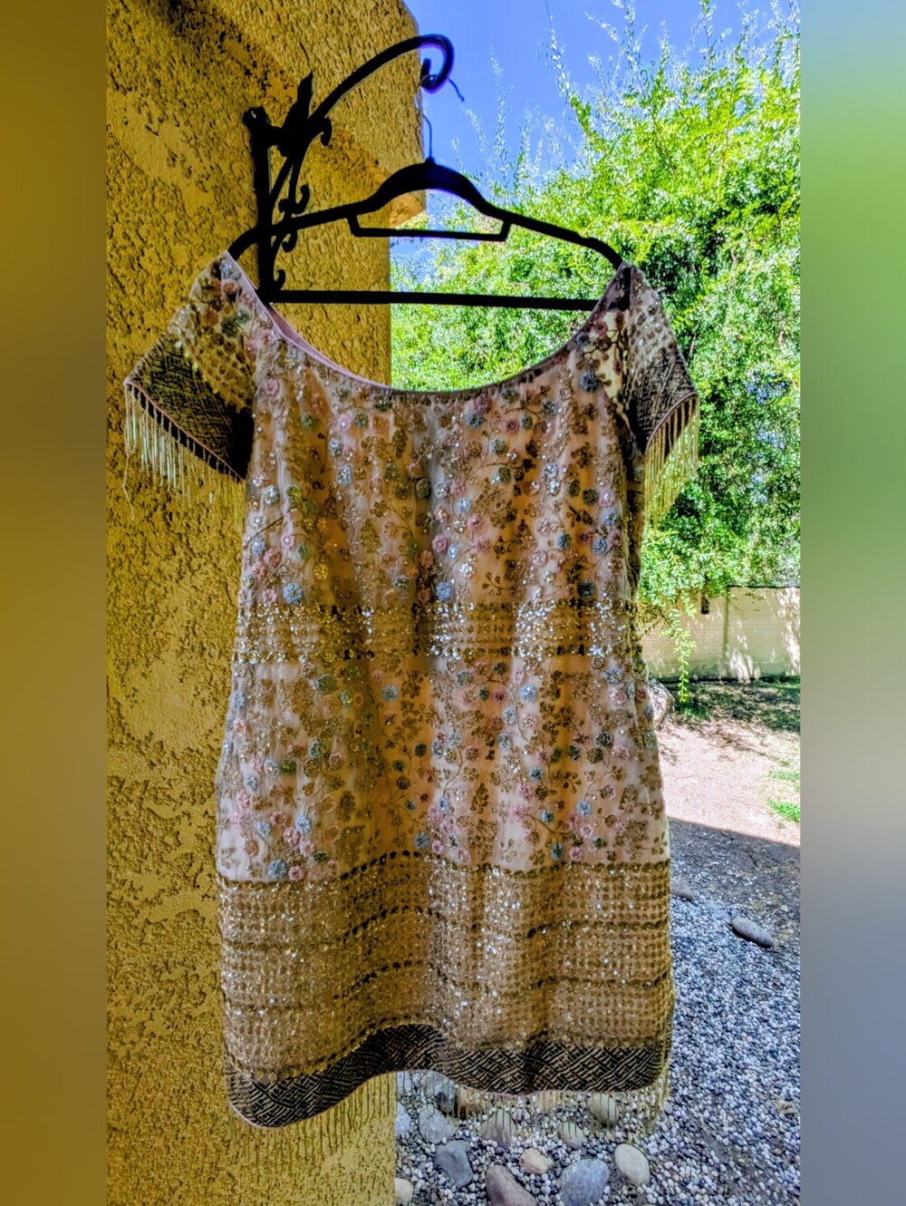 Embellished Pink Floral Sequin Women’s Tunic- Handmade